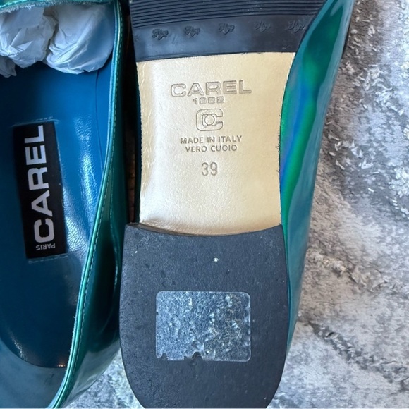 Carel Paris Iridescent Holographic Patent Leather Penny Loafers 39 NEW NWOB - Picture 6 of 6